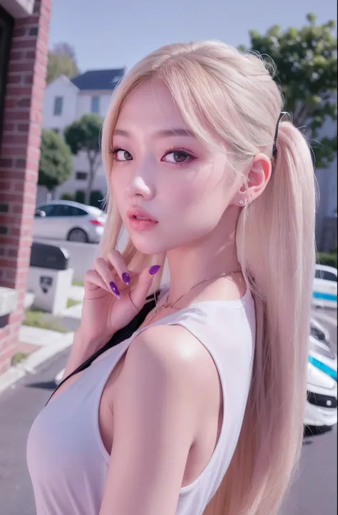 blond woman with long hair and glasses posing for a picture, roseanne park of blackpink, portrait of jossi of blackpink, tzuyu from twice, portrait of female korean idol, ulzzang, lalisa manobal, korean girl, portrait of kpop idol, blond hair with pigtails...