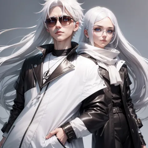 a woman with white hair and sunglasses standing in front of a white background, cara de anime alto com olhos azuis, Kaworu Nagisa, homem bonito anime, cabelos brancos, personagem de anime masculino, Hajime Yatatate, divindade de cabelos brancos, como um pe...