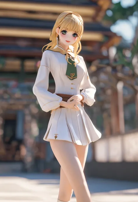 The figure of a seductive girl、Cute girl figure、Realistic Young Gravure Idol Figure、pretty face with arms and legs、Norse goddesses、photo of slim girl model、European Girl、Golden hair、long、eye glass、student uniform, green uniform、White blouse、plaid skirts、、p...