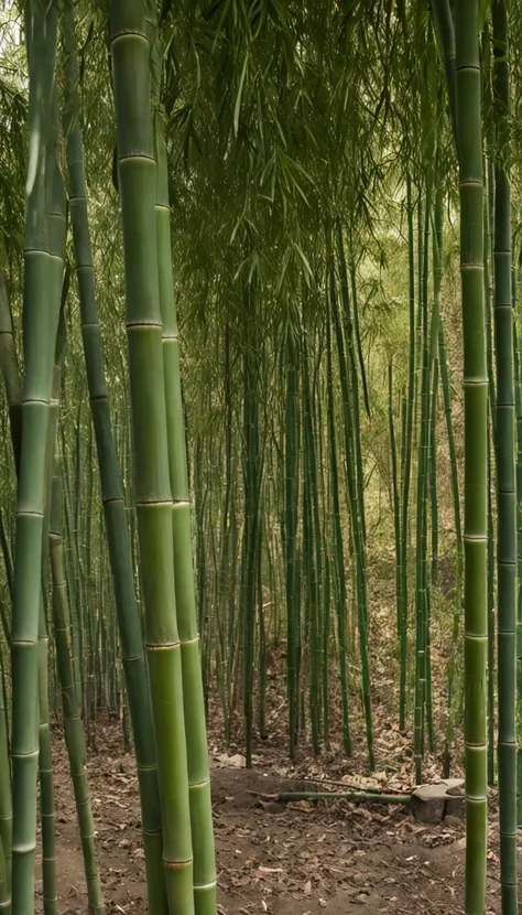 Bamboo forest in front of the window of the old house