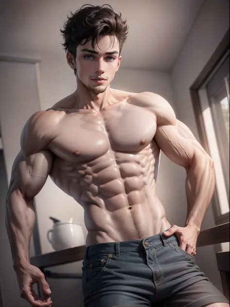 Boy with a normal physique and a radiant look.