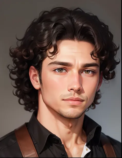 Handsome boy, realistic face, curly hair