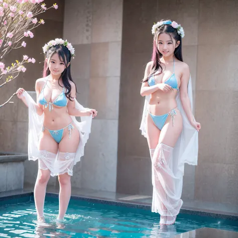 180th floor infinity pool，The tallest building in the urban forest，Around bonsai，Luo Han Song，coconut palms，tulips，Rose flower，Tease alpacas to play，There were five little girls wearing openwork translucent stockings，（Oversized and oversized, Huge breasts）...