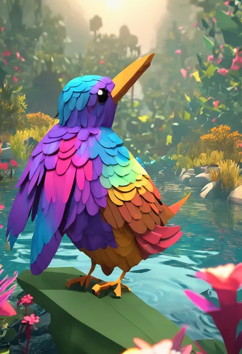 coelho desenho, colorful bird, cartoon, Splendid, floresta encantada, (((not human)), dia, Flores, Jardim, heaven, breath-taking, Olhar para, water, aconchegante, peaceful, Magia, Particle, Reto, ((Pirilampo)) [Minecraft][Shader pack sombreadores BSL]