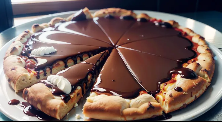 pizza de chocolate, close-up, foto, fotografia de pizza, imagem perfeita, realista