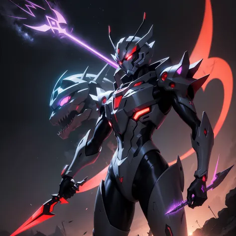 Make an art of a hybrid creature with an appearance of the Eva 001 of neon Evangelion with the colors in black with details in reds holding a sickle in black with details in purple