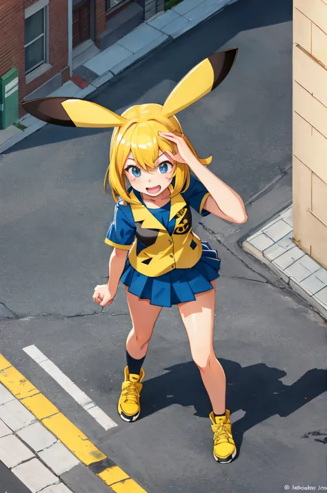 A girl wearing a pikachu cosplay in the streets