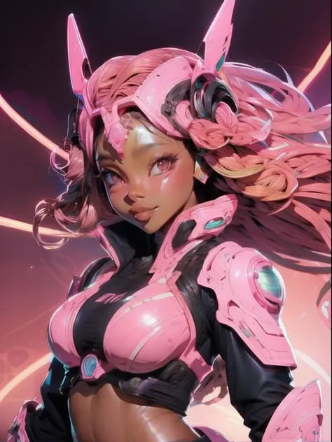 a beautiful pretty brown skin solarpunk, pink theme