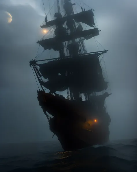 The ship is an imposing wooden vessel, with three tall masts that rose towards the sky. The black sails, which were the exception to most ships, were well stretched and full of wind, seeming to tear through the air. The hull was painted a dark, almost blac...