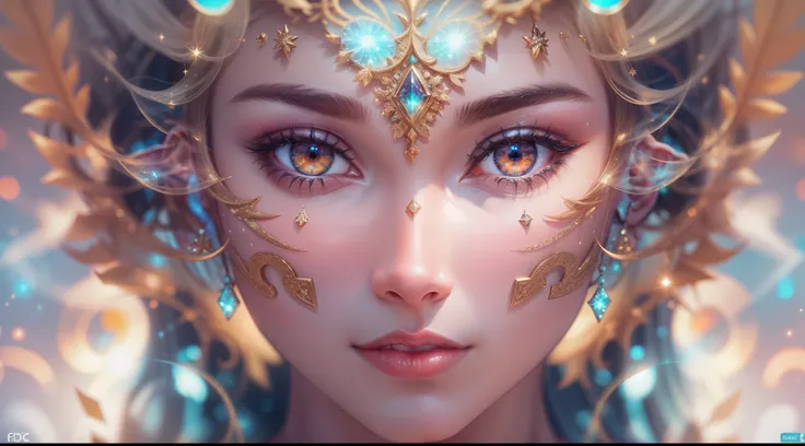 Symmetrical, The tender essence of a woman, Full illustration, The Source of Consciousness, The Energy of the Universe, vitality, Prana, The Mind and Spirituality of God, Masterpiece, Trending on ArtStation, A whirlwind of galaxies, tinsel, Glitter, Adobe ...