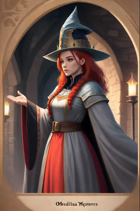 wizard robe，medieval times，sorceress woman，redheadwear，quadratic element，Royal sister，cartoony