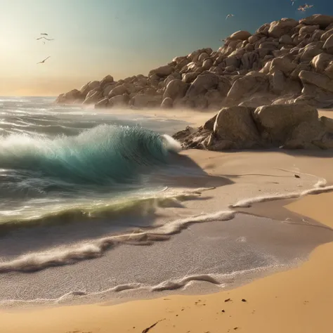 uma ostra na areia da praia, photorealistic render，The is very detailed，tmasterpiece，Miniatura