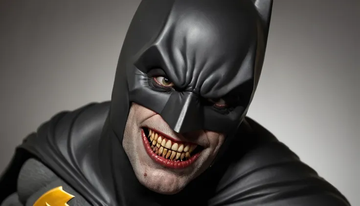 "Demonic-looking macabre Batman inspired by the Batman Laughing comics, fundo macabro e dark"