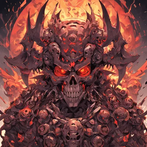 a skull with a helmet and a helmet on it, doom eternal art style, striking detailed artstyle, heavy metal art style, stylized cyberpunk minotaur logo, heavy metal tshirt design, doom inspired, detailed game art, of spiked gears of war skulls, darksiders ar...