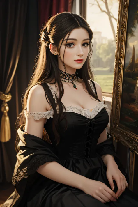 romantic era style oil painting of an elegant beautiful woman, pelageaasmr