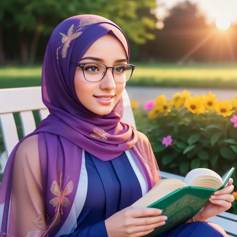 ultra realistic,16k, enhanced quality, perfect face, perfect hands, perfect body, ultra detailed,1girl, perfect hair, girl wearing glasses, perfect glasses, perfect smile, ultra realistic, ultra realistic background, ultra realistic sunset, ultra realistic...