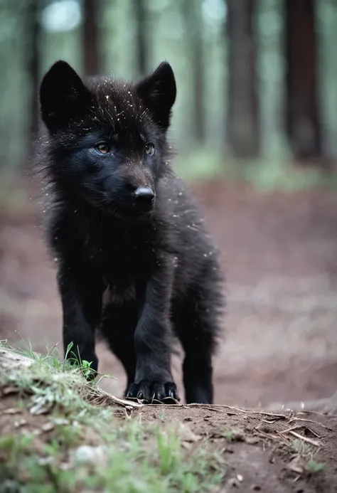 An unrealistic black wolf cub