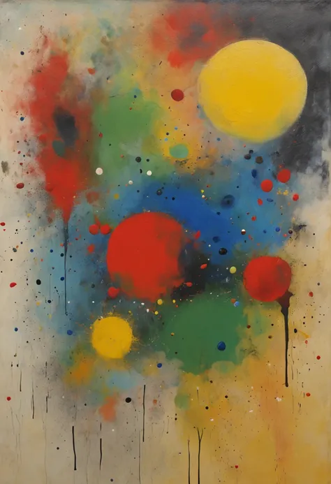 (((Joan Mirós Signature Style))) (masterpiece, highest quality), (realistic, photo_realistic:1.9), ((Artistic Rendering)) A depiction in the style of Joan Miró showcasing an endless celestial expanse on a starry night. The representation should carry a vin...