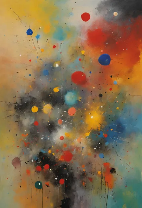 (((Joan Mirós Signature Style))) (masterpiece, highest quality), (realistic, photo_realistic:1.9), ((Artistic Rendering)) A depiction in the style of Joan Miró showcasing an endless celestial expanse on a starry night. The representation should carry a vin...