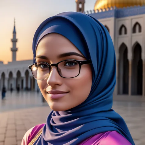 ultra realistic,16k, enhanced quality, perfect face, perfect hands, perfect body, ultra detailed,1girl, perfect hair, girl wearing glasses, perfect glasses, perfect smile, ultra realistic, ultra realistic background, ultra realistic sunset, ultra realistic...