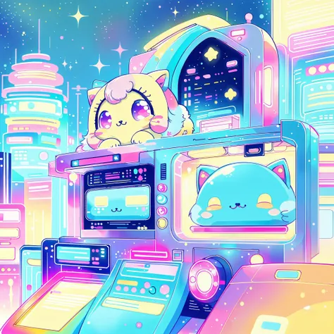 Kawaii Tech,pastel color, kawaii,  Cute colors ,scifi,  
Food Trucks, signboard