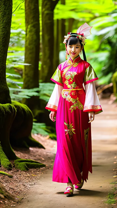 Chinese costume fairy，Walk through the forest，