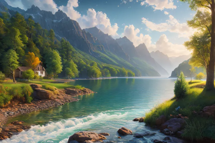 landscape,water,(extremely detailed CG unity 8k wallpaper), most beautiful artwork in the world,professional majestic oil painting,intricate, High Detail, Sharp focus, dramatic, photorealistic painting art