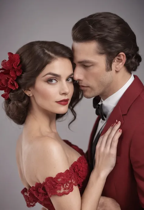 Homem de terno e mulher de vestido vermelho, um casal elegante, Lovely couple, romantic couple, homem e mulher, Photo Session, com longos cabelos loiros, Homem e mulher apaixonados, foto de retrato, pose de casal, par, attractive female, vestindo roupas pr...