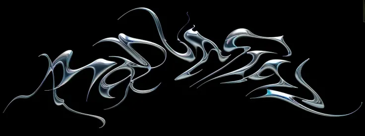 There are some very beautiful silver letters on a black background, airbrush digital art, airbrush render, black fluid simulation, letras fluidas, Arte do Chrome, stylized liquid smoke twist, Textura 3D Graffiti, arte digital aetherpunk airbrush, estilo ca...