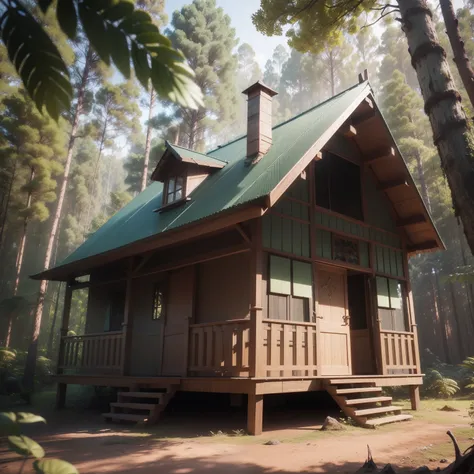 Gambar close up sebuah rumah kecil di tengah hutan, render bergaya 3D, render cantik dari dongeng, bergaya sebagai render 3D, render 3D yang indah, seni render 3D oleh Rolands Zilvinskis, (Octan rebder) dalam gaya fantasi, adegan bergaya 3D, Rumah penyihir...