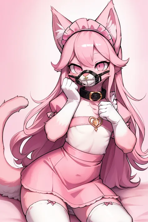 master piece, perfect, highly detailed, (little hibryd anthro cat femboy), fluffy pink fur, ((pink eyes)), ((1))fluffy cat tail,...