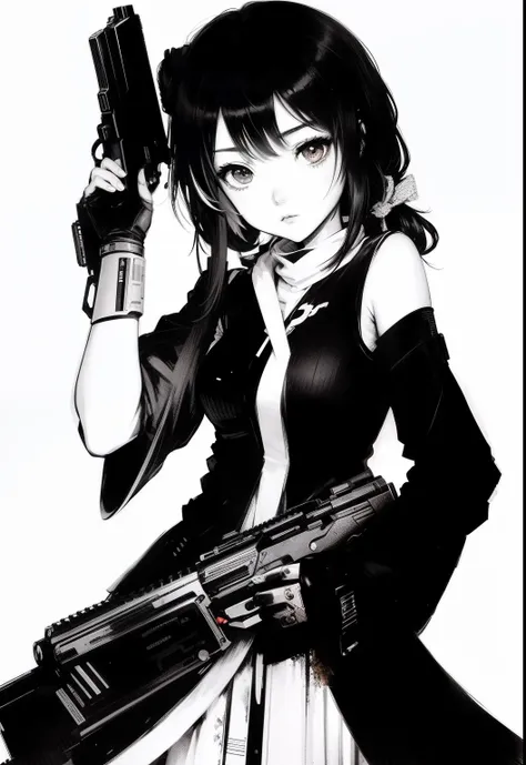 Anime girl holding a gun and a gun in her hand, Guweiz, Arte no estilo de Guweiz, foto colorida artificialmente, Crotchet, arte, Loli, colorful manga style, protagonista feminina 👀 :8, com uma arma, Rei Kawakubo obra de arte, Estilo anime misturado com Fuj...