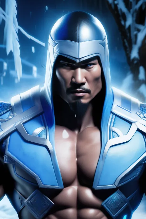 cyber sub-zero、men similar to chow yun-fat、the game is a mortal kombat character, cyber sub-zero, mortal kombat, in battle under...