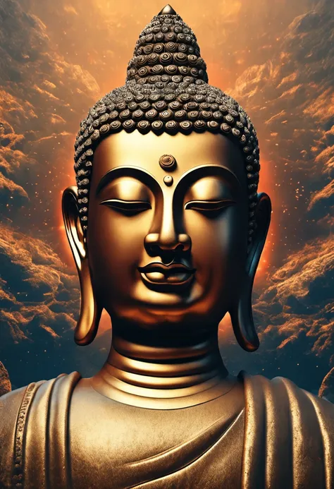 （fo）Buddha face,A Buddha in heaven and earth,Surrealism, high detail, Hyperrealism, stereogram, cinematic lighting, god rays, UHD, masterpiece, textured skin, best quality, highres