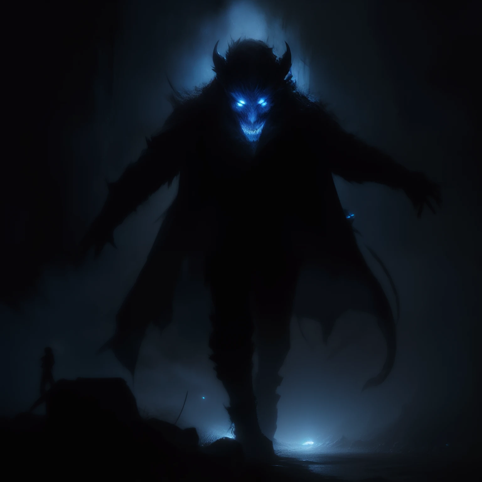 A frightening humanoid creature of darkness and blue