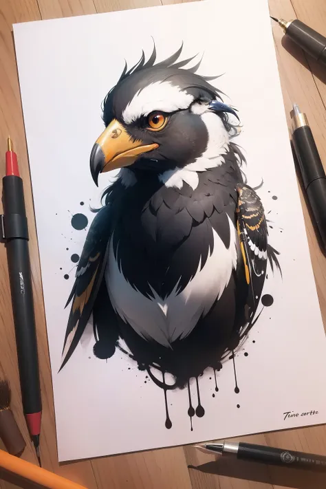 arte splash, a myna birds head, gotejamento de tinta, artes de salpicos