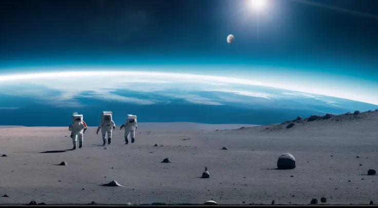 astronauts walking on a distant planet habitable by humans