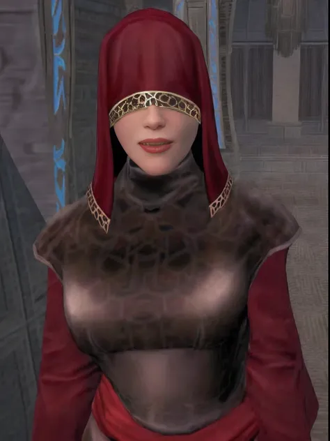 a close up of a woman in a red and brown outfit, wearing cultist red robe, wearing sith hood, ferred - themed robes and hat, female jedi, flowing robes and leather armor, portrait of a female mage, snake-head female assassin, dark robe, scaled robes, hoode...