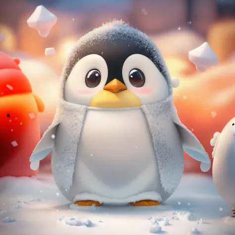 Penguins with scarves and two penguins in the snow, cute 3d render, Cute! C4D, Adorable Digital Painting, Fat Penguin Unity Asset, Penguins 0, Cute digital art, cute detailed digital art, rendered in cinema 4 d, rendered in cinema4d, rendered in blender, 3...