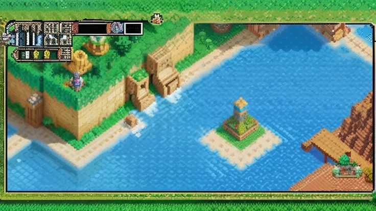 鸟山明风格，Flat pixel games《dragon quest》，Game scene design，（a paradise：1.4），16-bit pixels