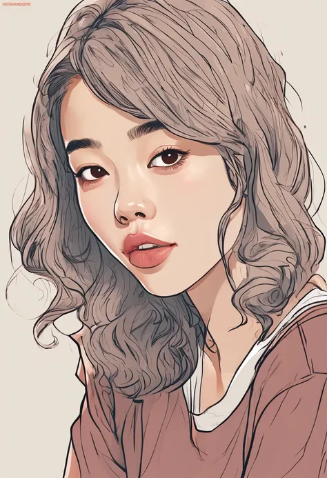 Cartoon image of a woman with permed hair, Super cute 18-year-old Korean model, Cartoon style illustration, Cartoon Art Style, Digital illustration style, Highly detailed character design, cute detailed digital art, beautiful digital illustration, high qua...