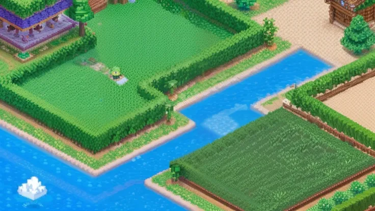 鸟山明风格，Flat pixel games《dragon quest》，Game scene design，（a paradise：1.4），16-bit pixels