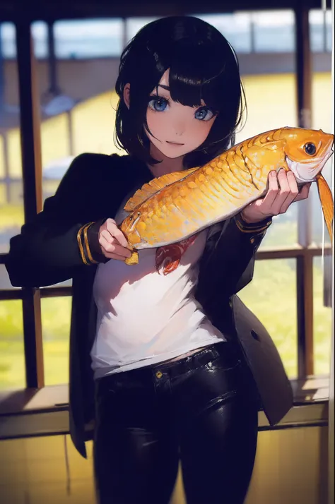 ((((catching a big fish by the lakeside:1.5)))),((Female 28 years old)),((Best Quality:1.5)),(((Hands with the correct number and structure of fingers:1.4))),((Big fish:1.37)),hight resolution,ultra-detailliert,​masterpiece,best qualtiy,(Eight-headed body)...