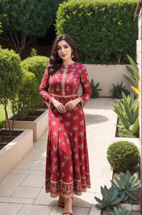 araffe turkish woman in SanaSafinaz brand dress , posing for a picture, standing in a garden, business woman, business woman, mehwish hayat