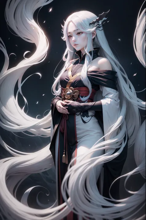 Ayakashi with long, flowing hair and ghostly robes, their presence both captivating and haunting.