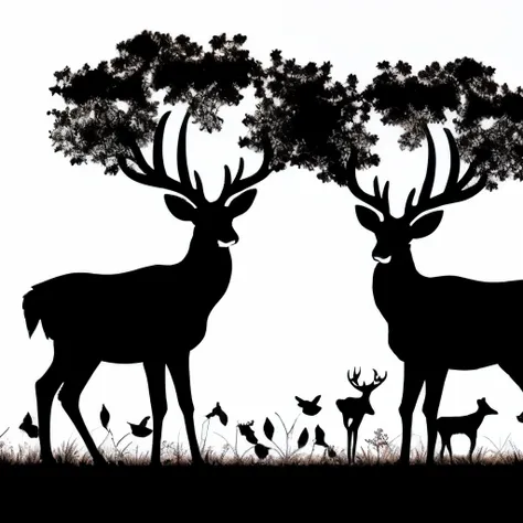 deers、siluette、White background