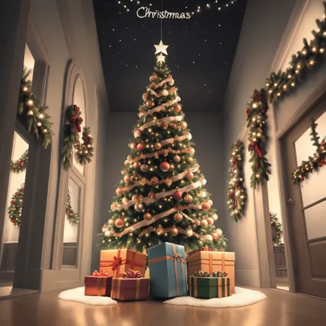 A monochromatic background is used for Christmas decorations.