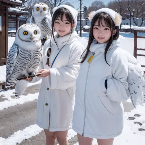 (8K、RAW Photos、top-quality、​masterpiece:1.5)、(realisitic、Photorealsitic:1.5)、ultra-detailliert、超A high resolution、lighting like a movie、(((Idols who love snowy owls)))、(((Japan 16 year old girls)))、(((Wearing a cute costume with a snowy owl motif)))、(A lot...