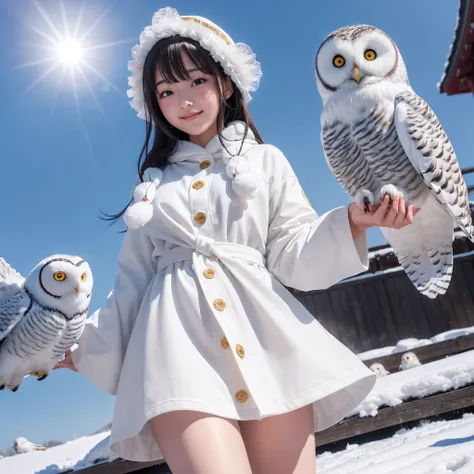 (8K、RAW Photos、top-quality、​masterpiece:1.5)、(realisitic、Photorealsitic:1.5)、ultra-detailliert、超A high resolution、lighting like a movie、(((Idols who love snowy owls)))、(((Japan 16 year old girls)))、(((Wearing a cute costume with a snowy owl motif)))、(A lot...