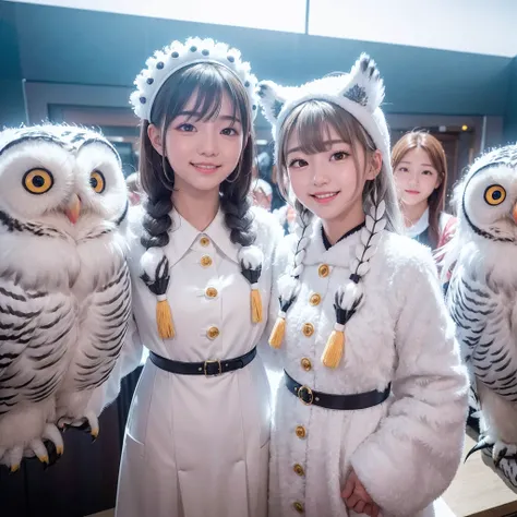 (8K、RAW Photos、top-quality、​masterpiece:1.5)、(realisitic、Photorealsitic:1.5)、ultra-detailliert、超A high resolution、lighting like a movie、(((Idols who love snowy owls)))、(((Japan 16 year old girls)))、(((Wearing a cute costume with a snowy owl motif)))、(A lot...